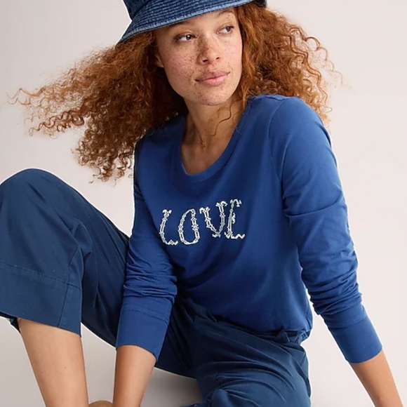 J. Crew NWT Broken-In Jersey "LOVE" Long-Sleeve T-Shirt - Picture 1 of 3
